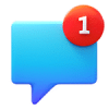 A blue message image with the number one in a red circle representing the number of alarm notifications user has received.