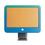Blue computer monitor with a yellow screen represents Deltapath Talk, a CTI integration.