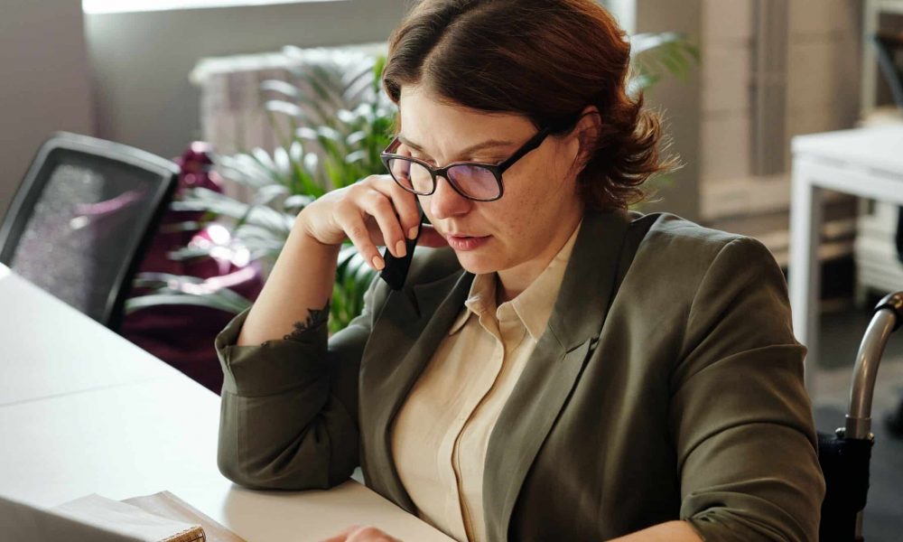 woman on business call in the office